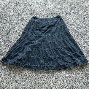 L A L Live A Little Ruffled Long Denim Skirt Sz 16W Maxi Tiered Boho Modest Blue
